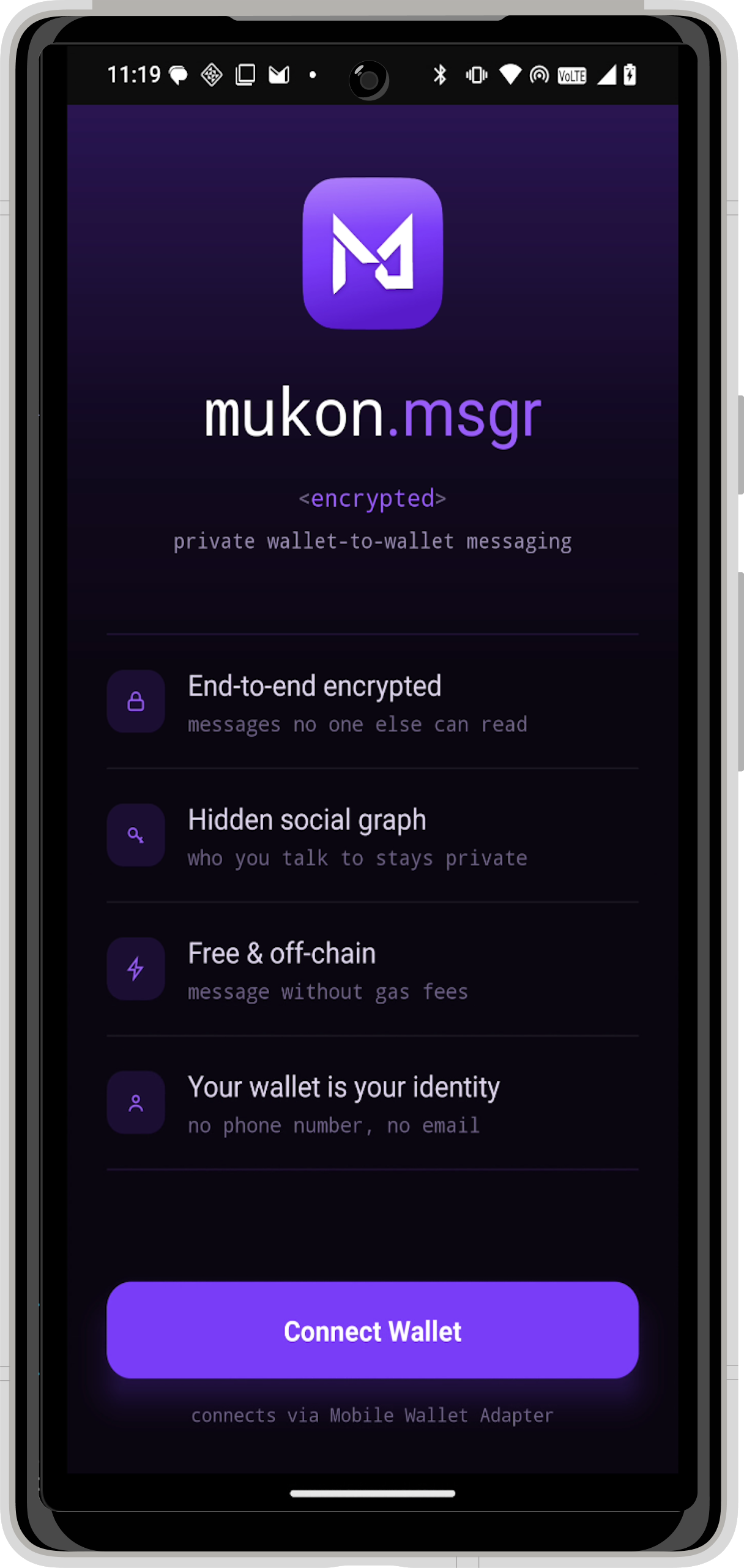 Mukon Messenger — onboarding screen
